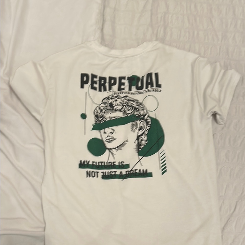 SHEIN White and Green Graphic Tee